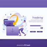 A web developer transferring website data to a new hosting provider using a laptop.