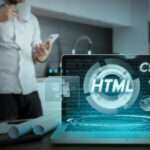 A web developer working on front-end and back-end coding for a modern website