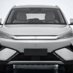 Front view of the 2026 BYD Atto 3 in Ski White showing revised LED headlights